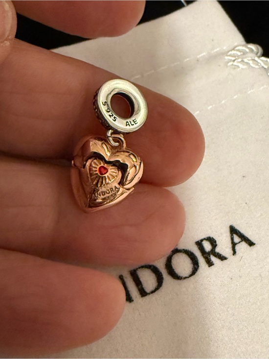 Pandora Jewelry - Pandora Rose Gold Heart Dangle Charm with Red Accent